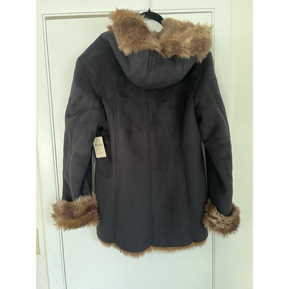 NWT Coldwater Creek Wonderlands toggle pea Coat Sz M Black suede faux fur - Picture 11 of 12